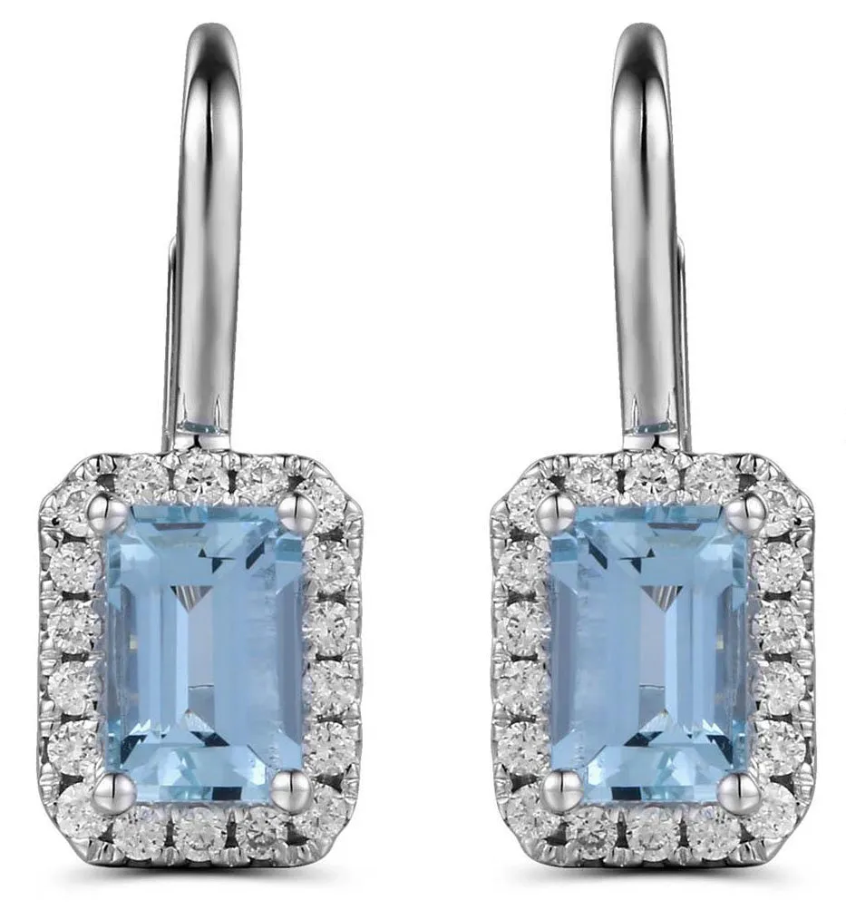 Aquamarine Emerald cut and Diamond Earrings