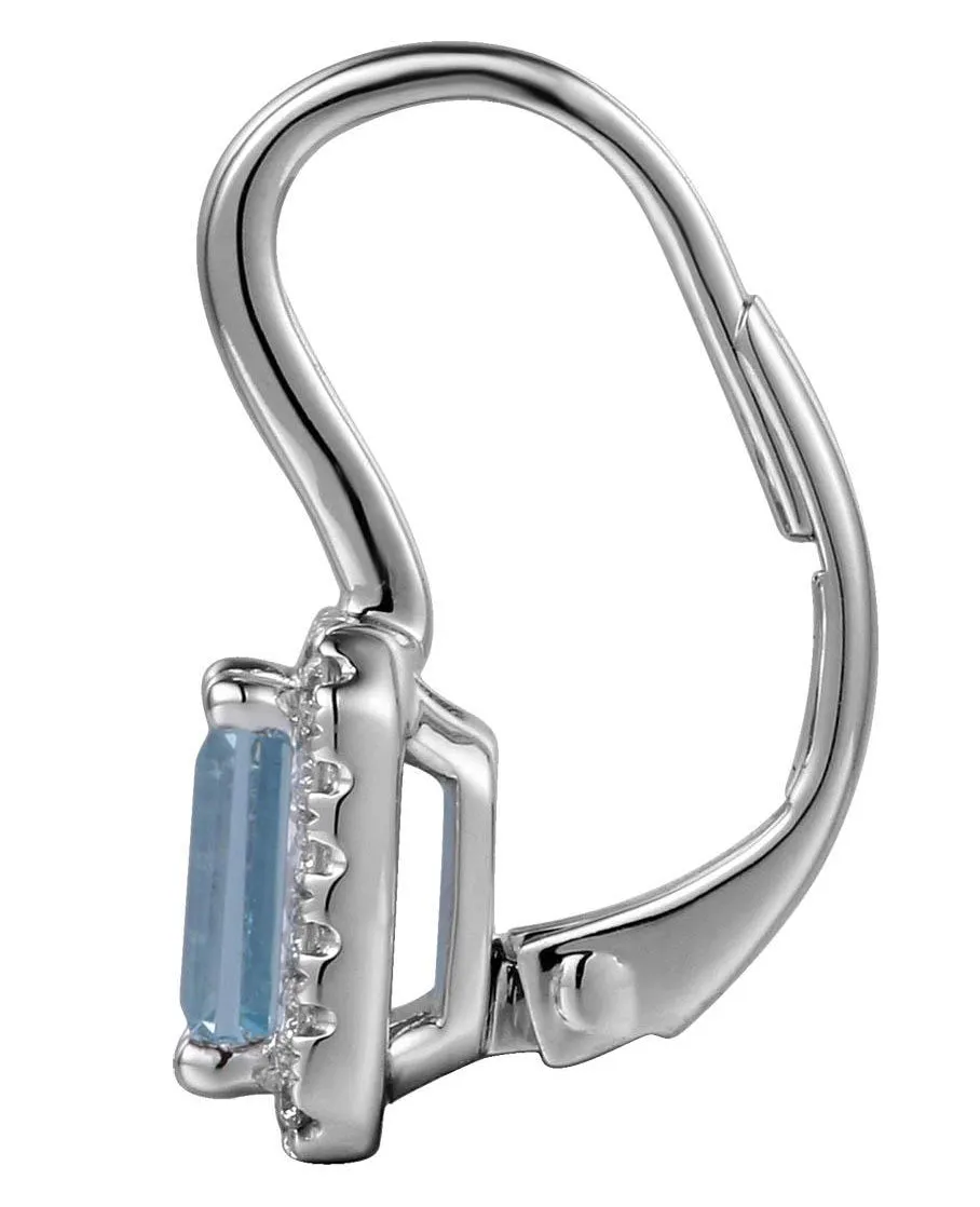 Aquamarine Emerald cut and Diamond Earrings