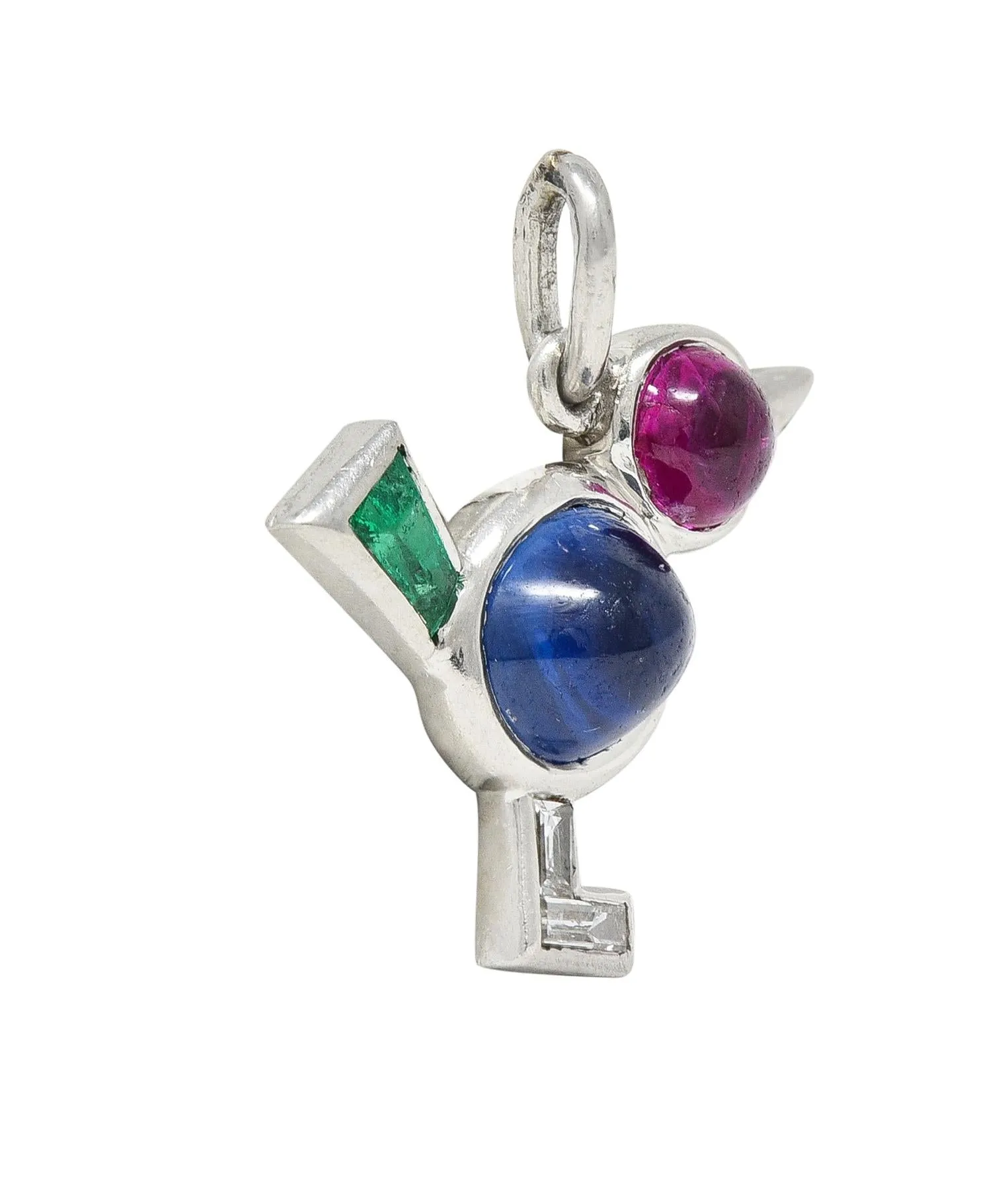 Art Deco 1.31 CTW Diamond Ruby Sapphire Emerald Platinum Vintage Bird Animal Charm