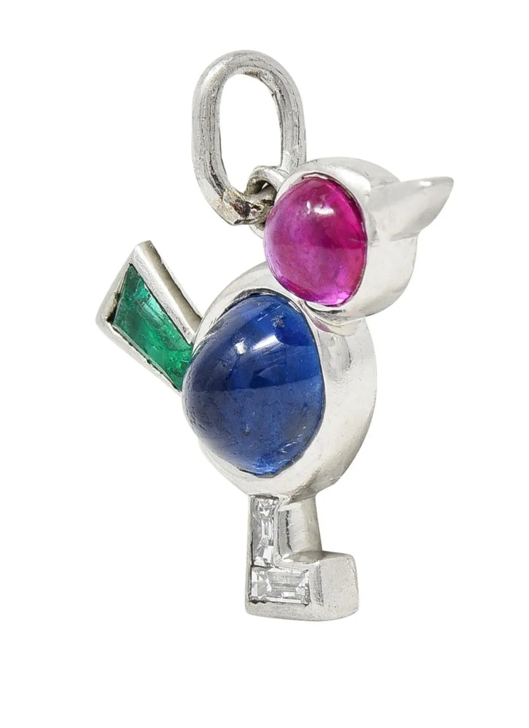 Art Deco 1.31 CTW Diamond Ruby Sapphire Emerald Platinum Vintage Bird Animal Charm