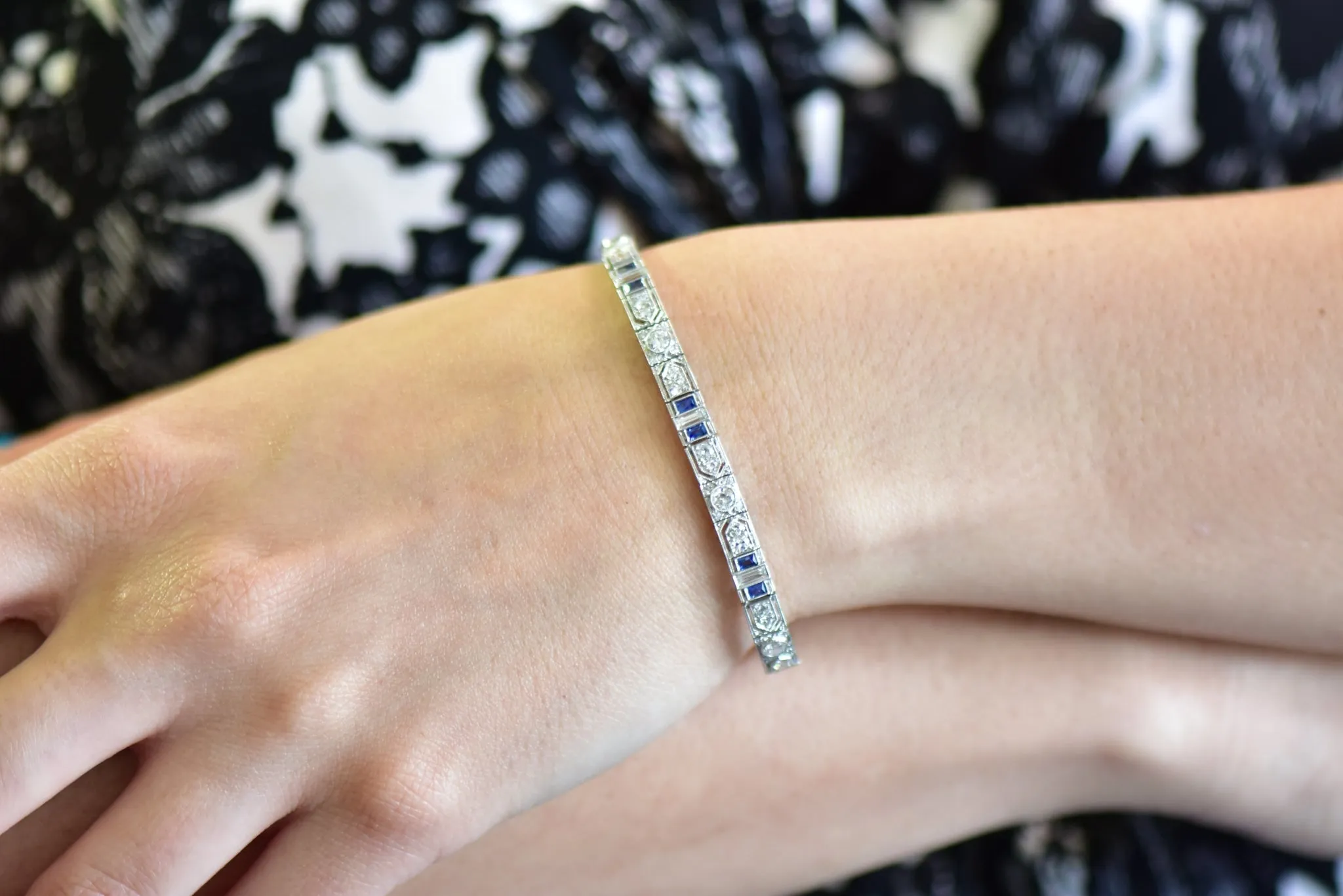 Art Deco 5.04 CTW Diamond Sapphire & Platinum Bracelet