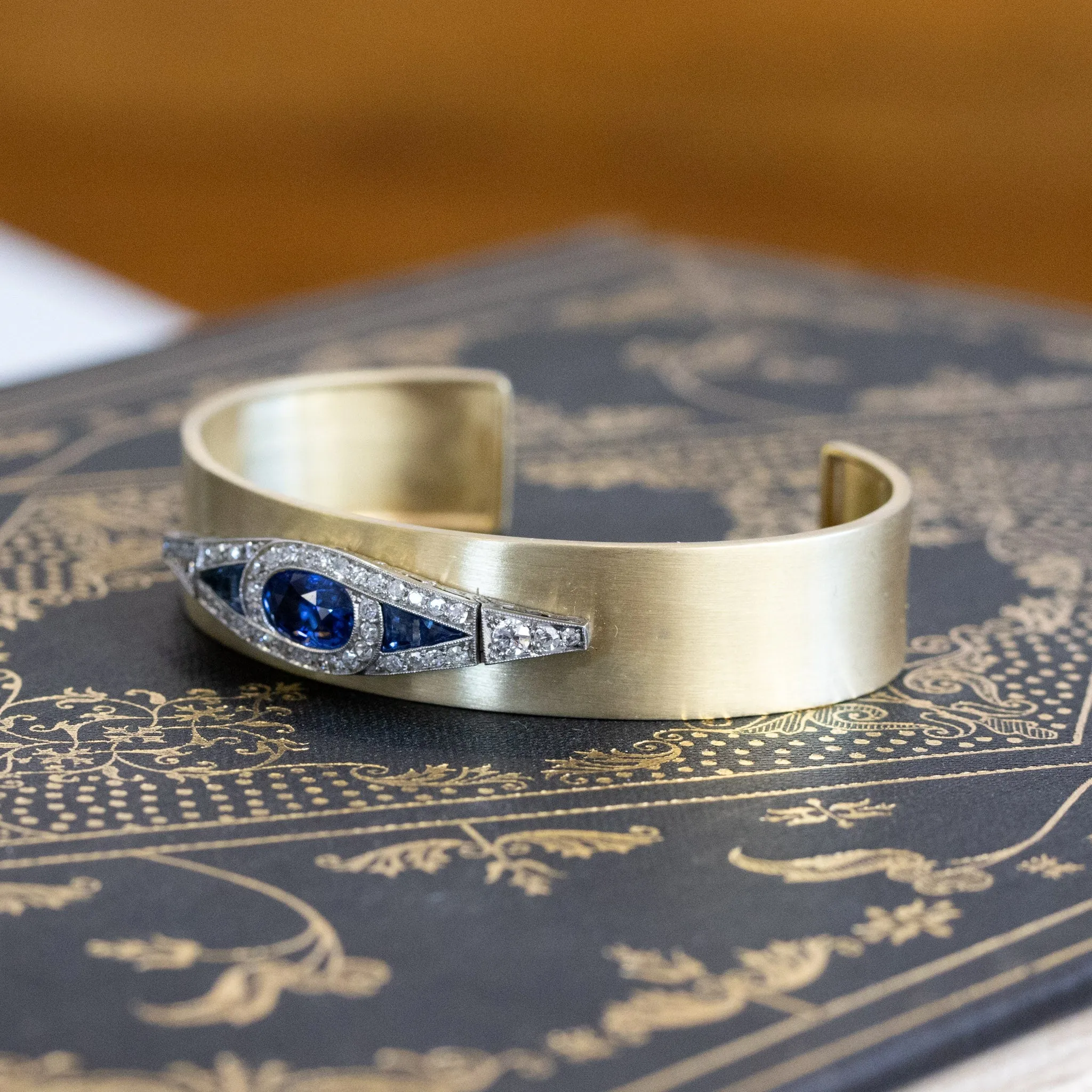 Art Deco Ceylon Sapphire and Diamond Bangle / Cuff