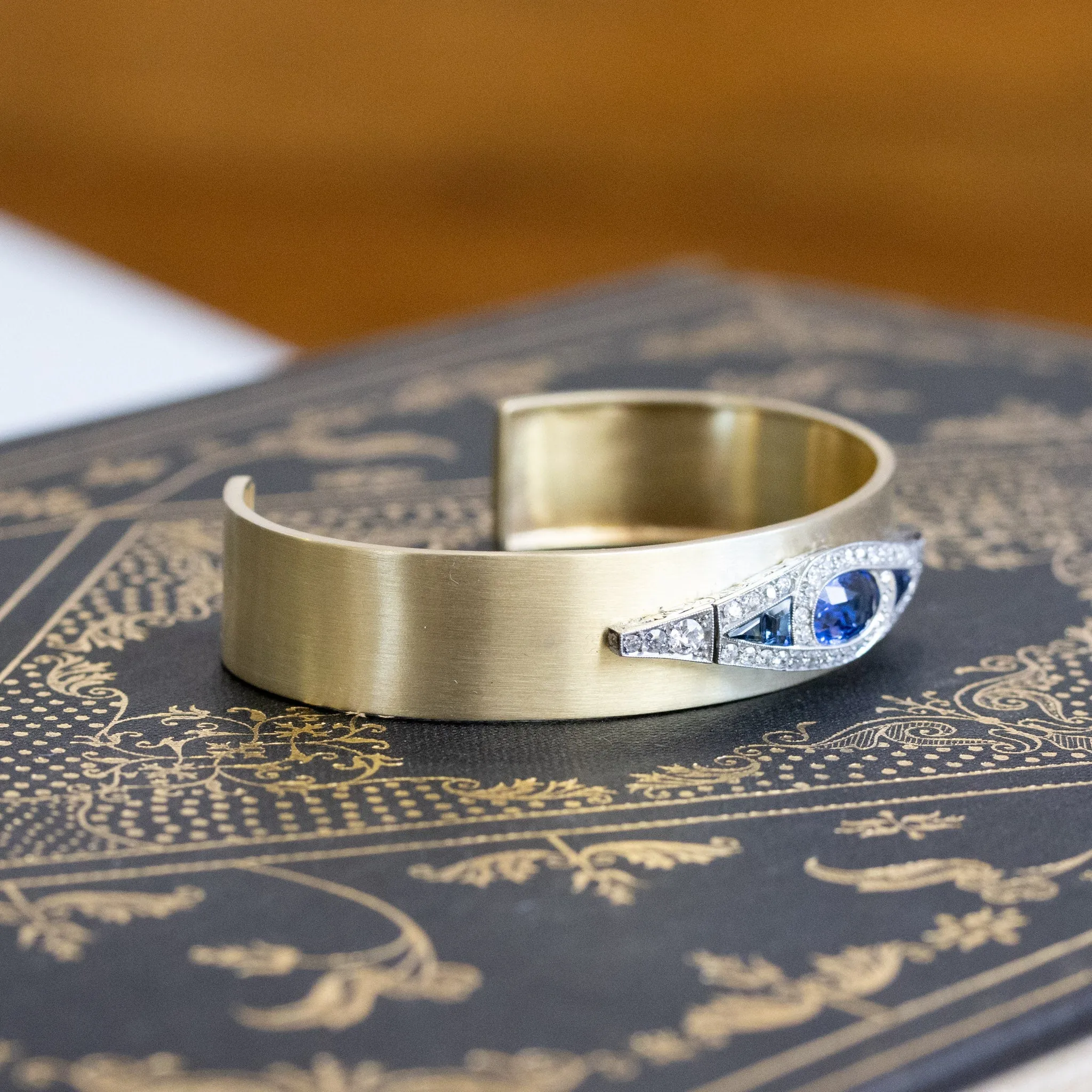 Art Deco Ceylon Sapphire and Diamond Bangle / Cuff