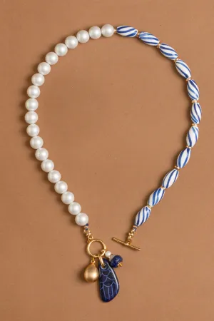 Asymmetrical White Striped Beaded Necklace