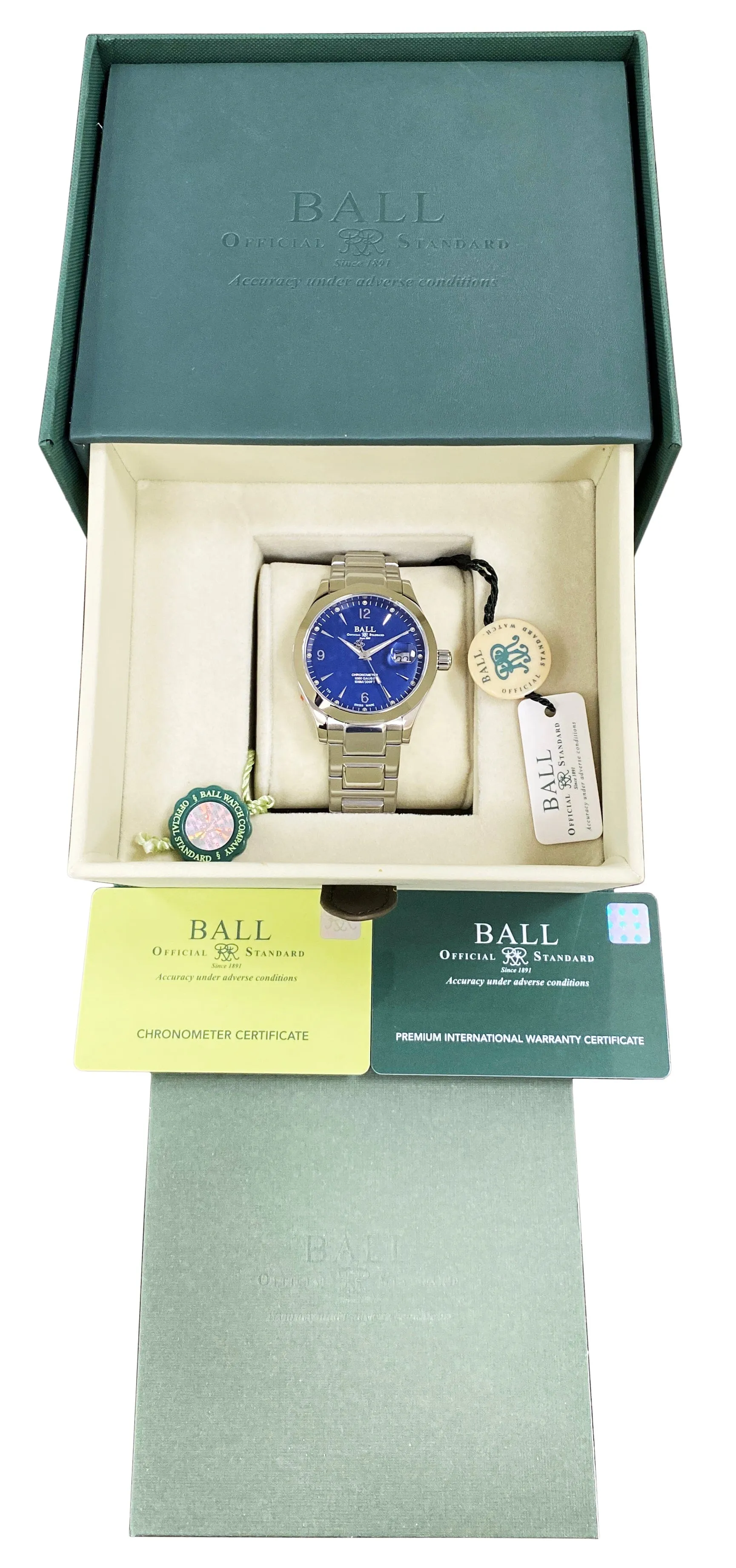 BALL Engineer III Ohio Chronometer Blue Dial Mens Watch Box Papers