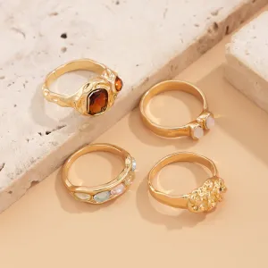 Baroque 4Pcs Crystal Rhinestone Inlaid Carved Pattern Ring Set