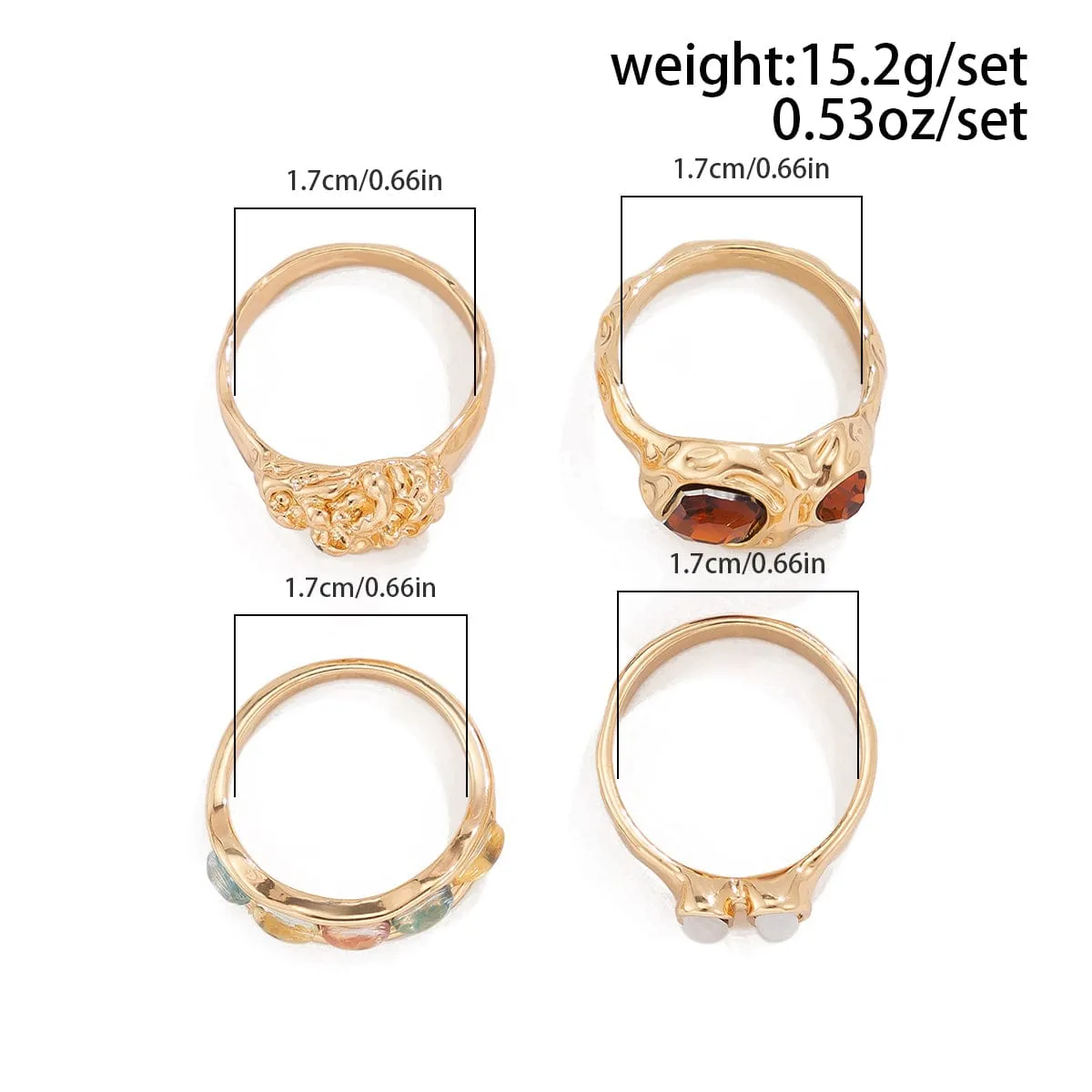 Baroque 4Pcs Crystal Rhinestone Inlaid Carved Pattern Ring Set
