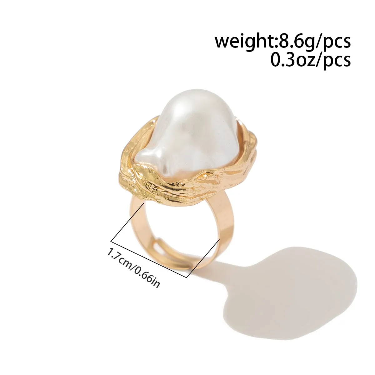Baroque Gold Silver Tone Pearl Inlaid Textured Flower Hollow Ring Set