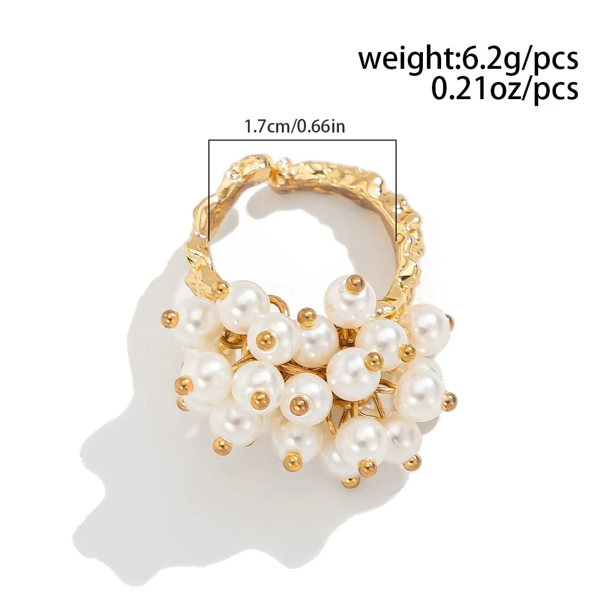 Baroque Gold Silver Tone Pearl Inlaid Textured Flower Hollow Ring Set