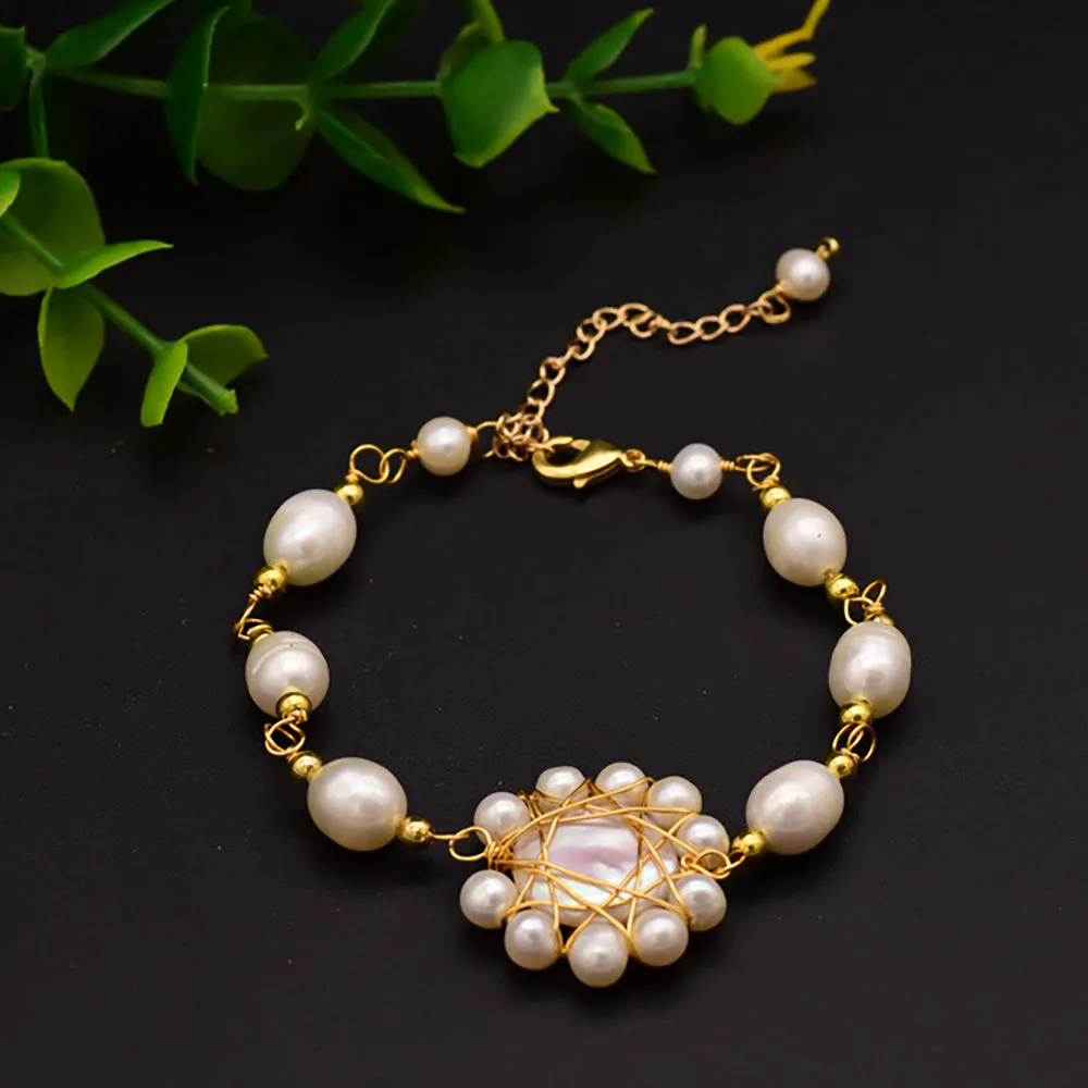 Baroque Natural Freshwater Pearl Heronsbill Bracelet Women Winding Jewelry