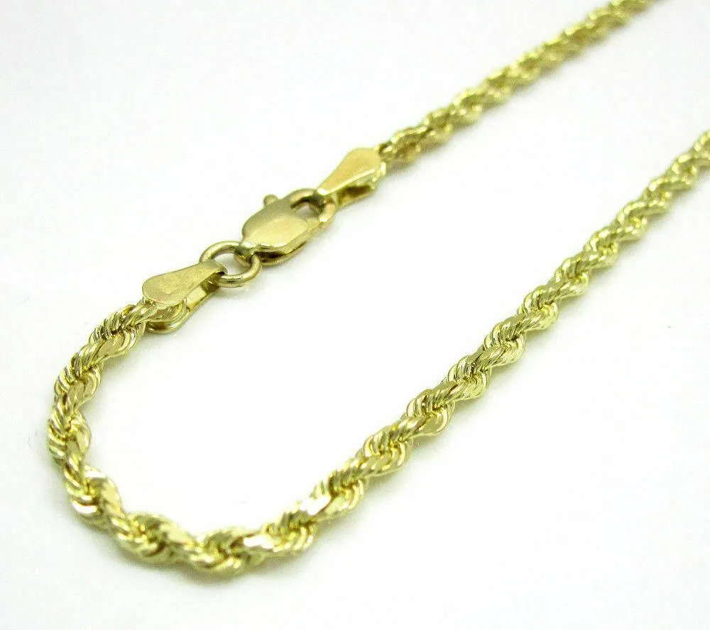 Beautiful 2.25 Grams 10K Yellow Gold Solid Diamond Cut Rope Chain Bracelet