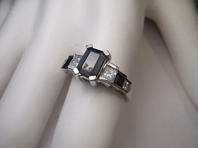 Beautiful Estate 14K White Gold Sapphire Diamond Engagement Ring