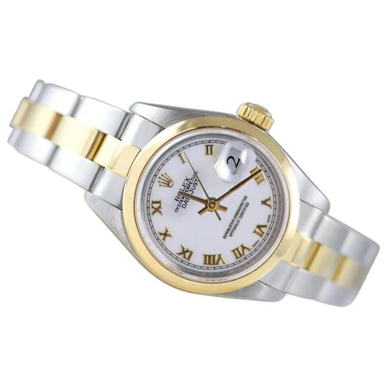 Bezel White Roman Dial Datejust Rolex Watch Ss & Gold Bracelet