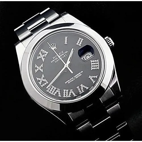 Black Custom Diamond Dial Rolex Mens Datejust Ii Watch Ss Bracelet