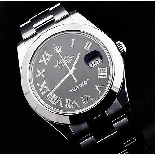 Black Custom Diamond Dial Rolex Mens Datejust Ii Watch Ss Bracelet