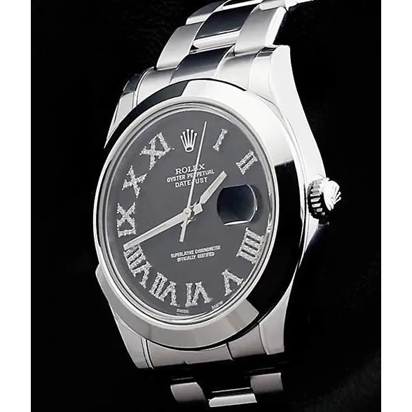 Black Custom Diamond Dial Rolex Mens Datejust Ii Watch Ss Bracelet