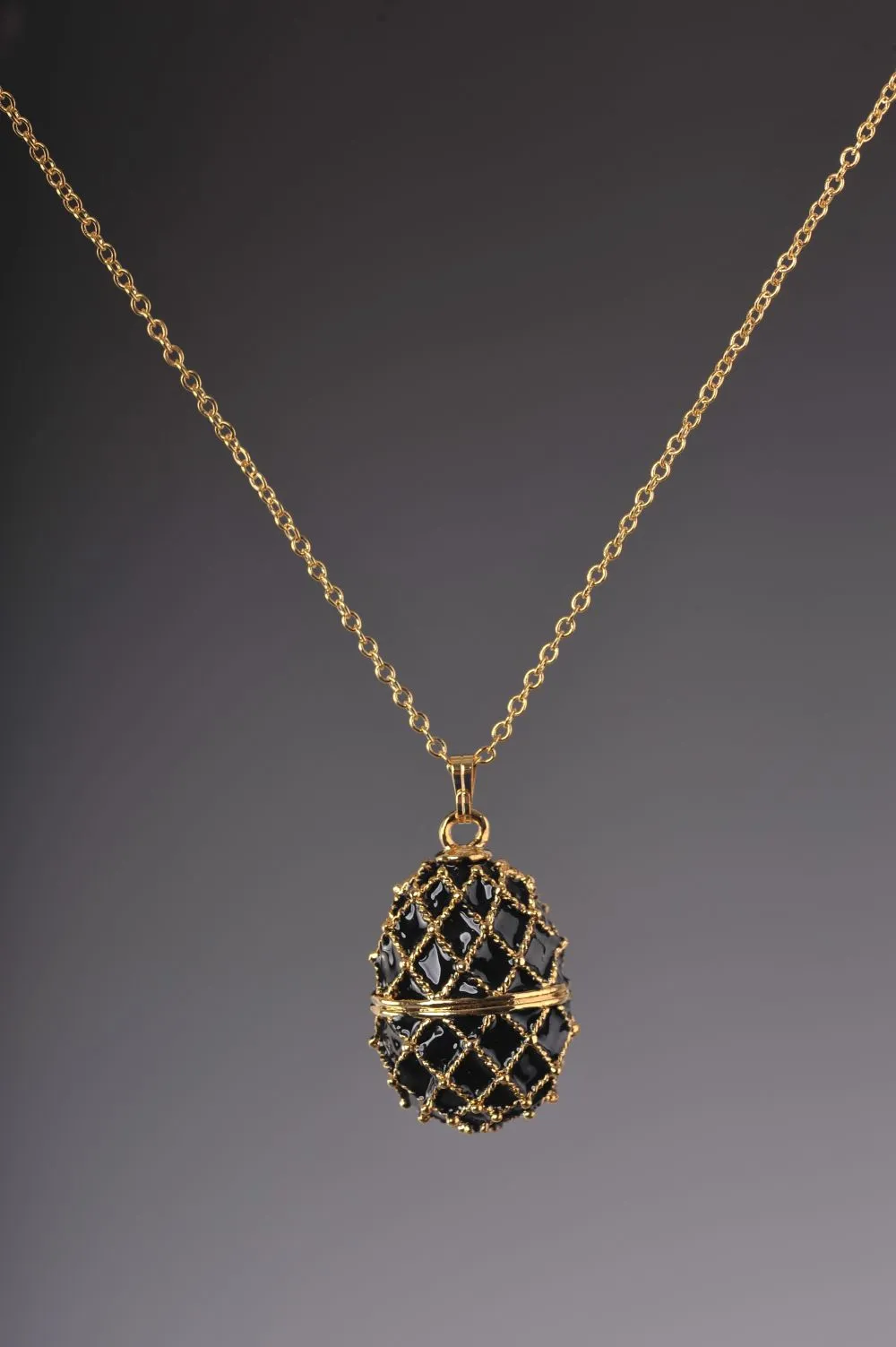 Black Egg Pendant Locket Necklace
