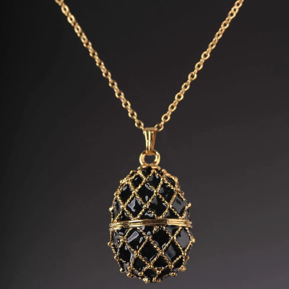 Black Egg Pendant Locket Necklace