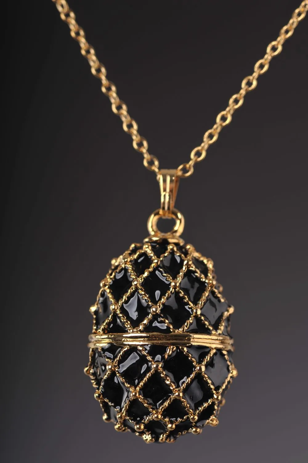 Black Egg Pendant Locket Necklace