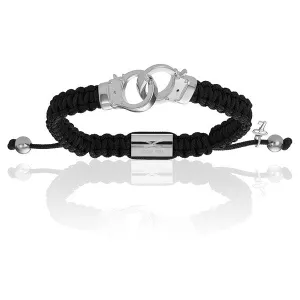 Black Nylon With 18K White Gold Hand-cuff Bracelet