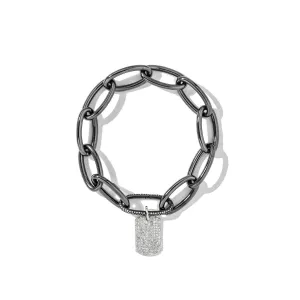 Black Oval Carabiner with White Curved Pendant on Links Chain Bracelet