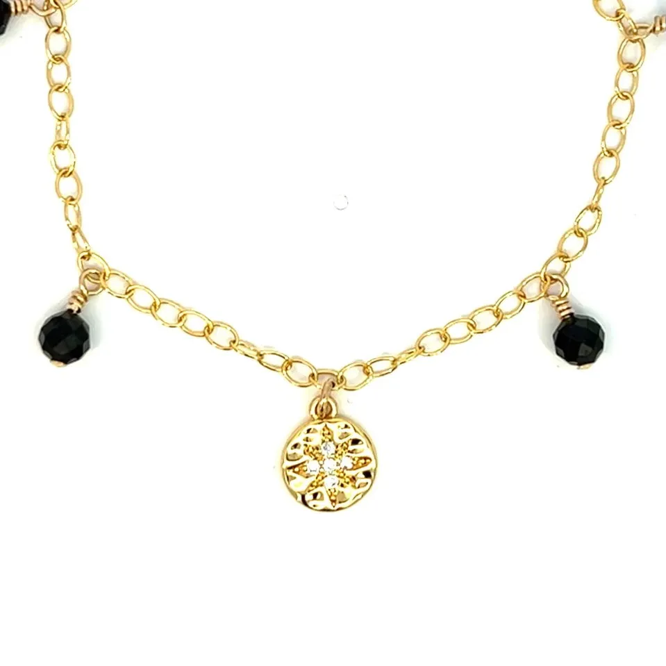 Black Spinel Bracelet with North Star Charm 14k GF Gold