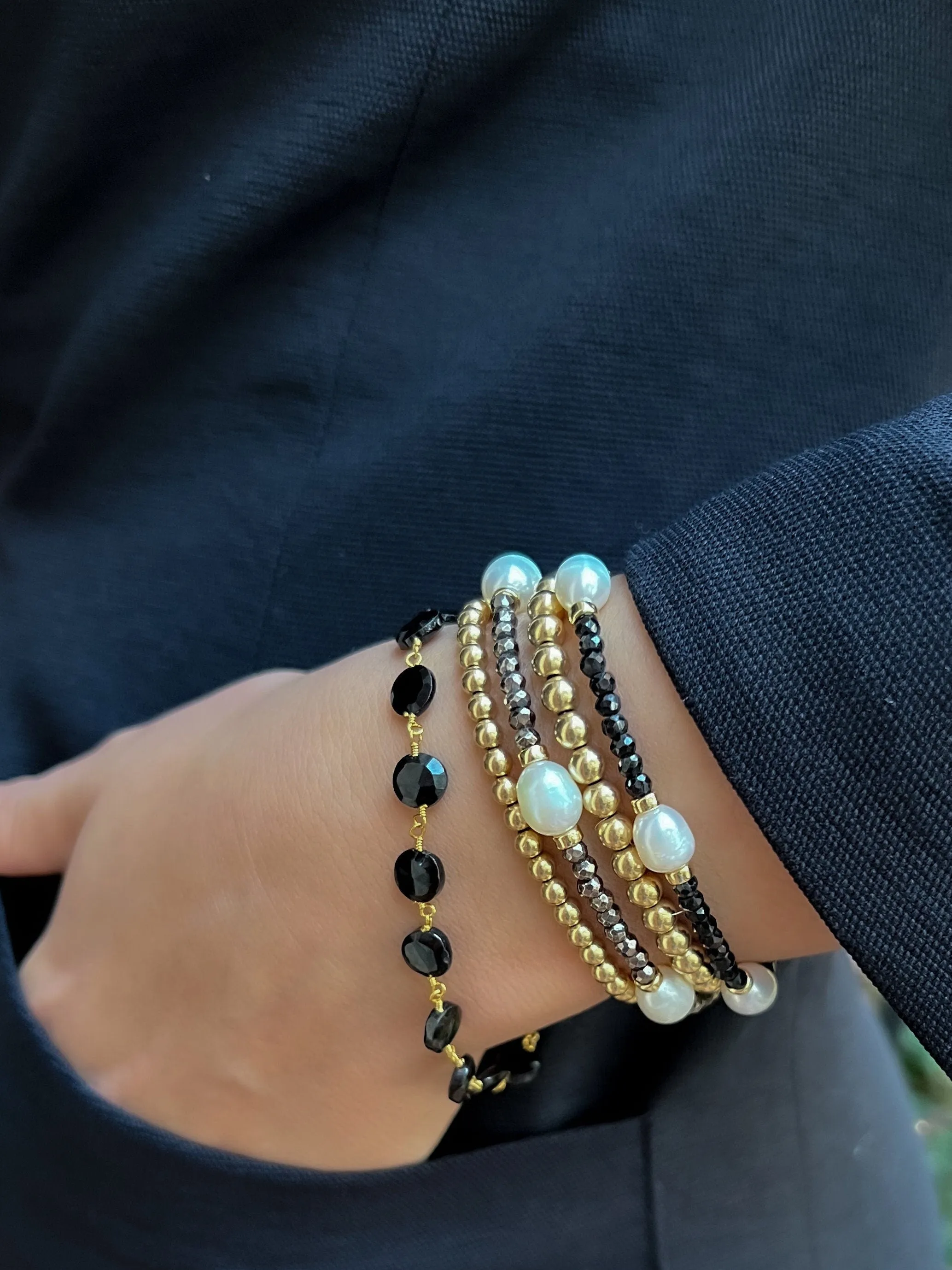Black Spinel Coin Bracelet