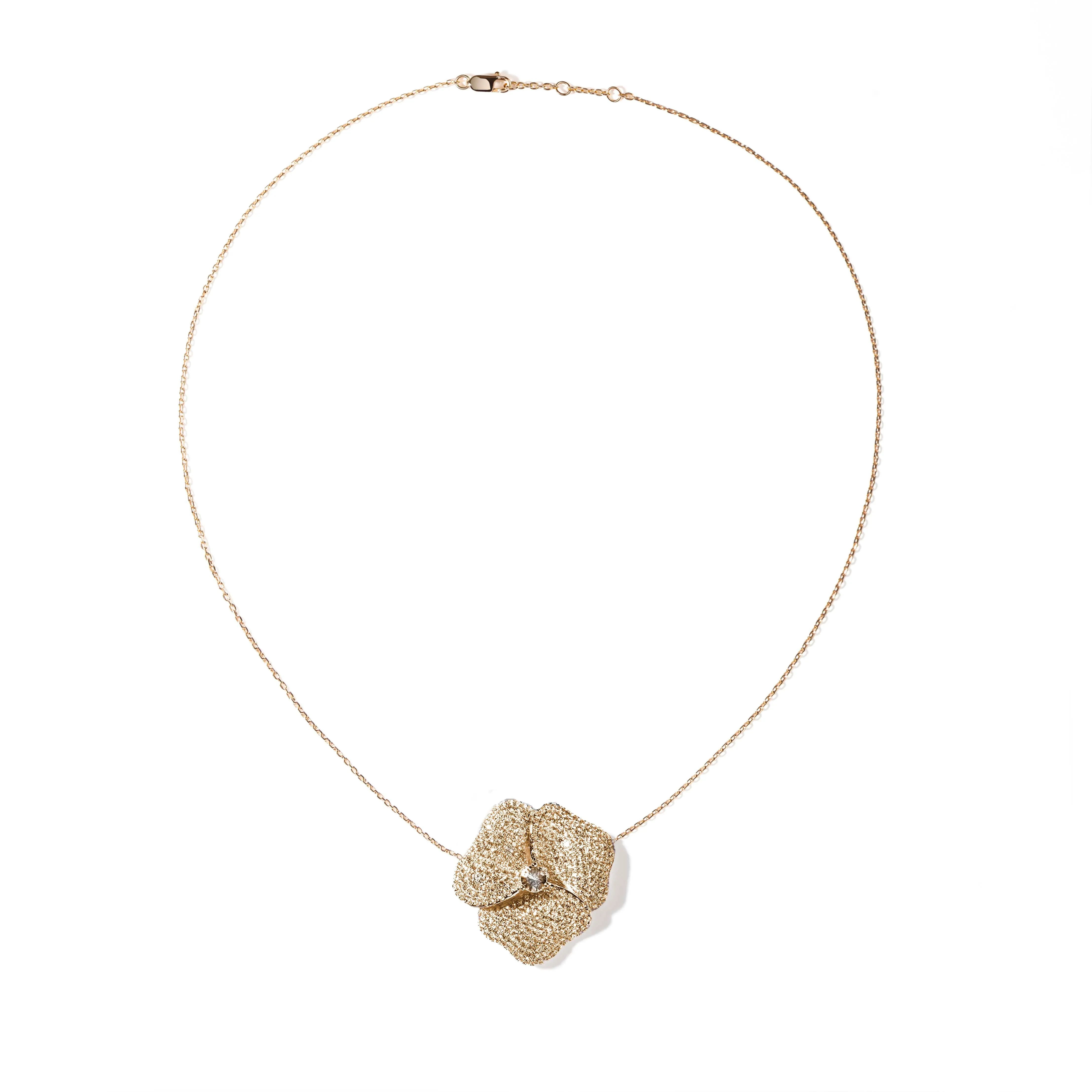 Bloom Large Flower White Diamond Necklace
