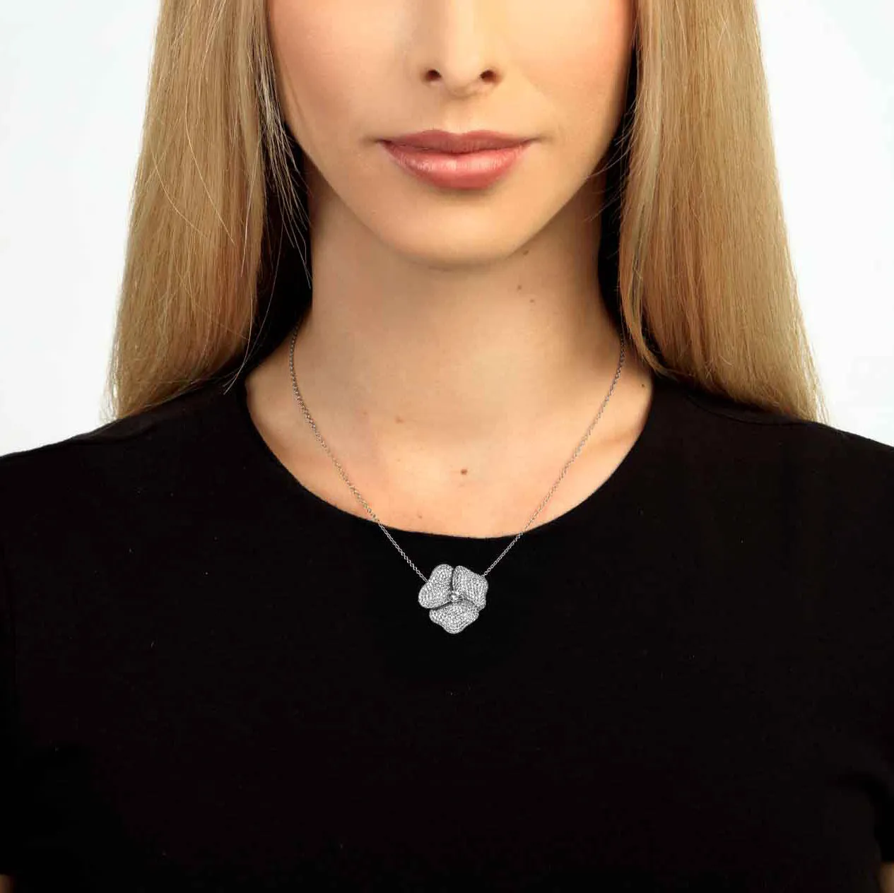 Bloom Large Flower White Diamond Necklace