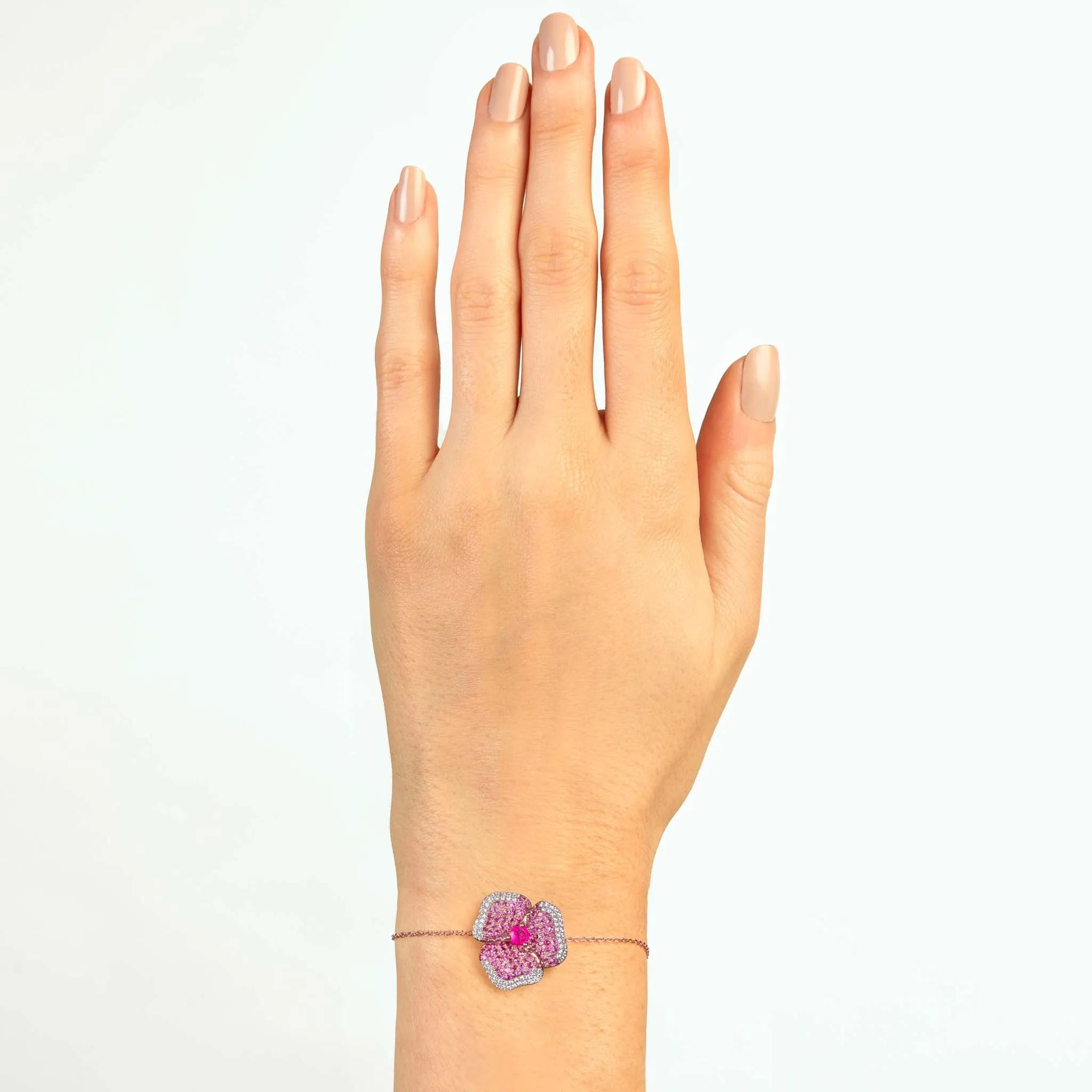 Bloom Medium Flower Dark Pink Sapphire Bracelet in Rose Gold