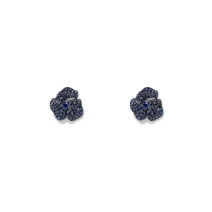 Bloom Mini Flower Blue Sapphire Earrings in Black Gold