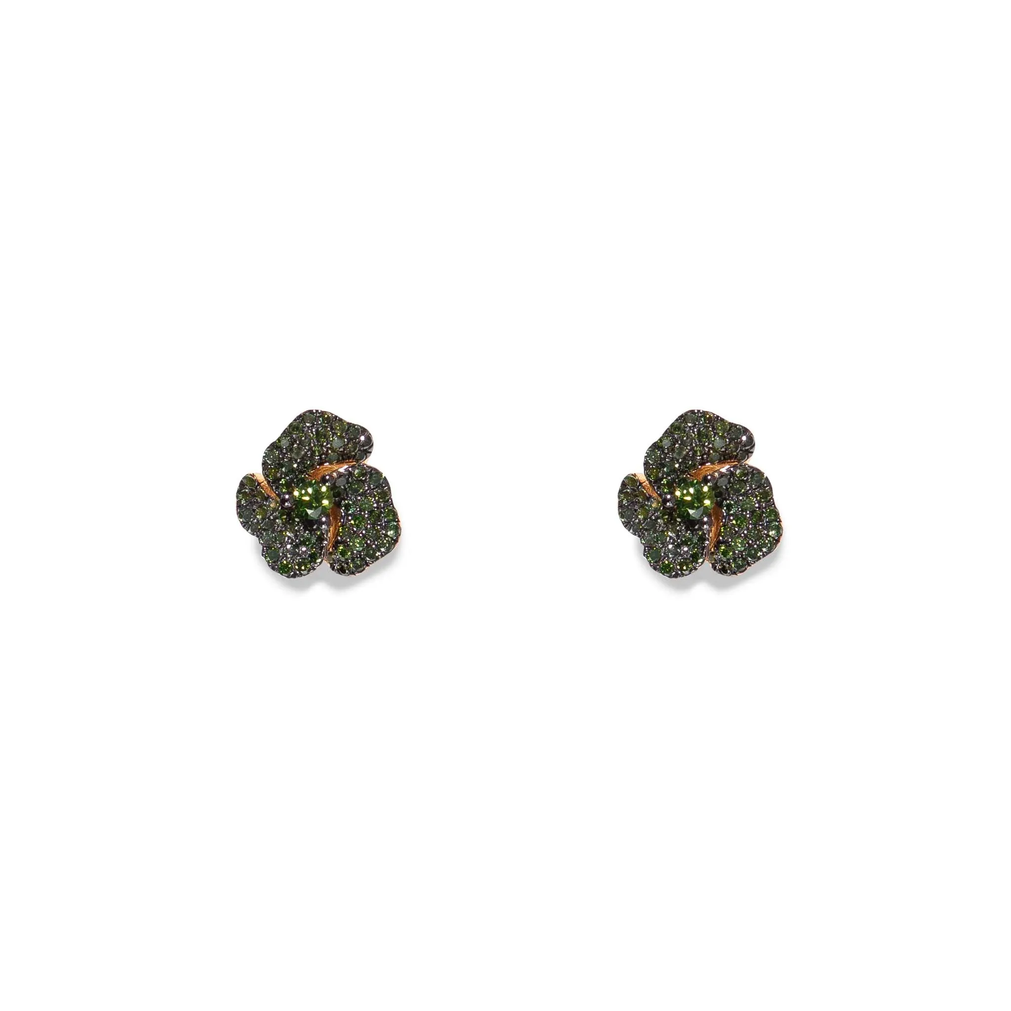 Bloom Mini Flower Green Diamond Earrings in Yellow Gold