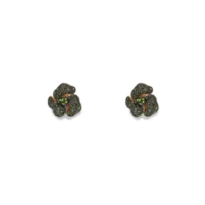 Bloom Mini Flower Green Diamond Earrings in Yellow Gold
