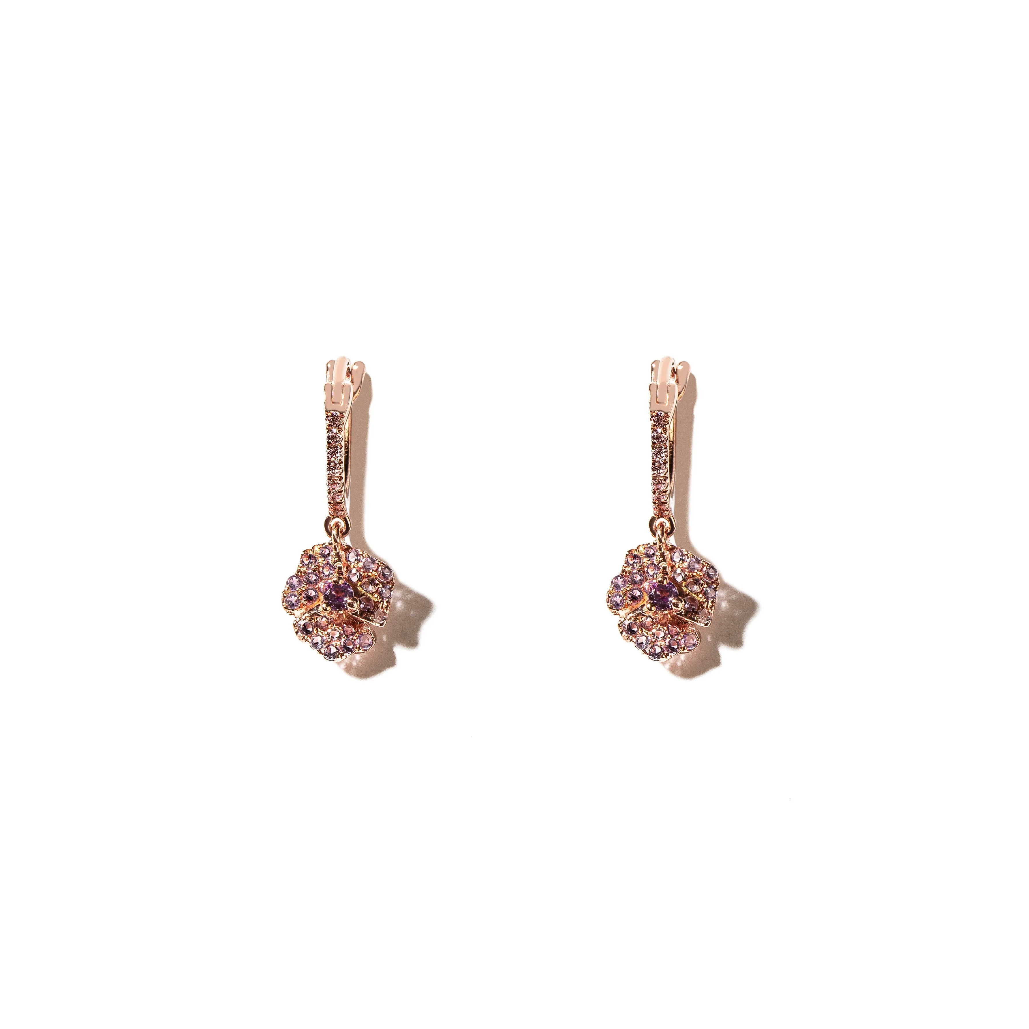 Bloom Petit Flower Amethyst Hoop Earrings in Rose Gold