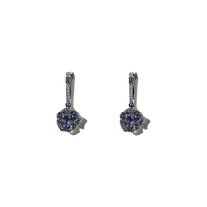 Bloom Petit Flower Blue Sapphire Hoop Earrings in Black Gold