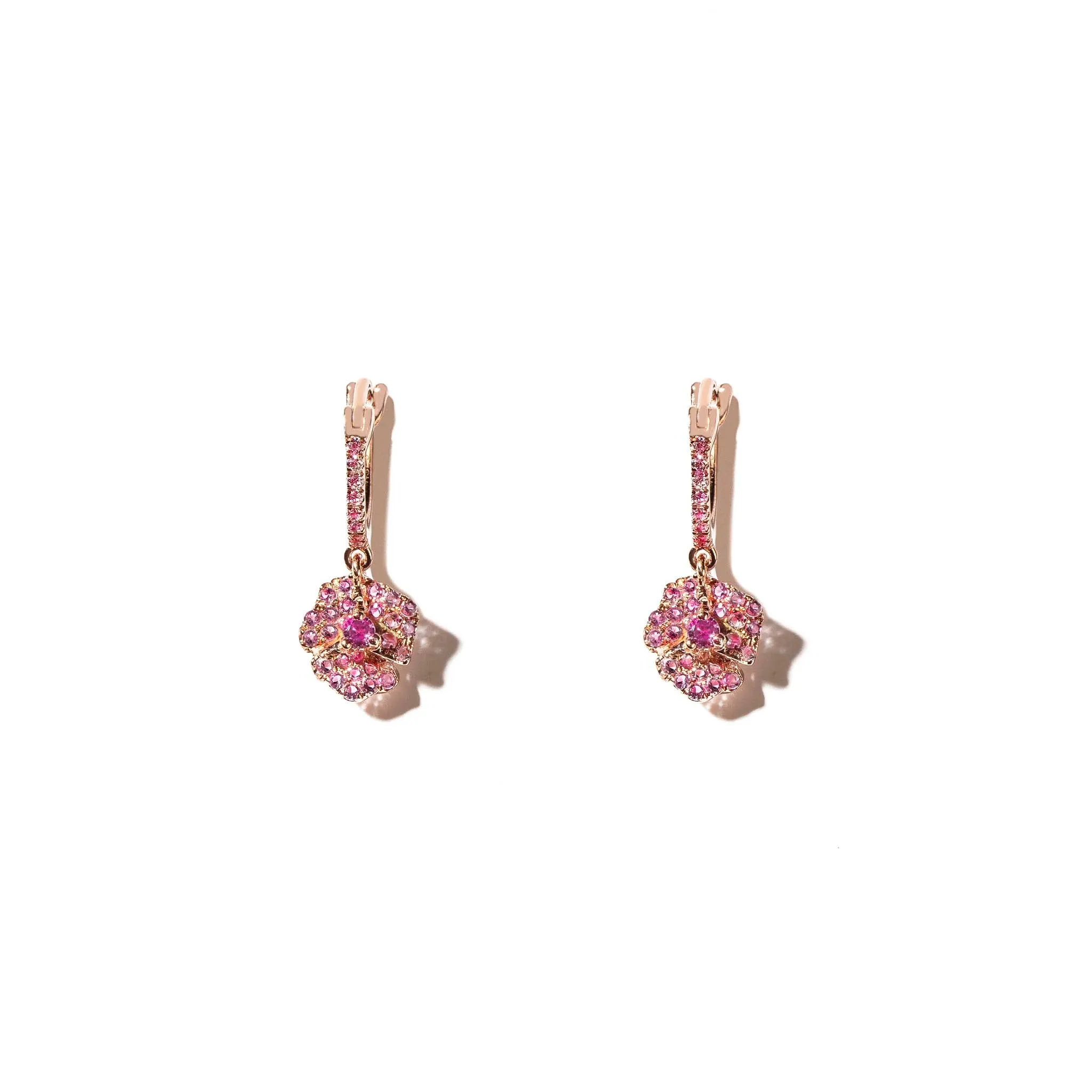Bloom Petit Flower Light Pink Sapphires Hoop Earrings in Rose Gold