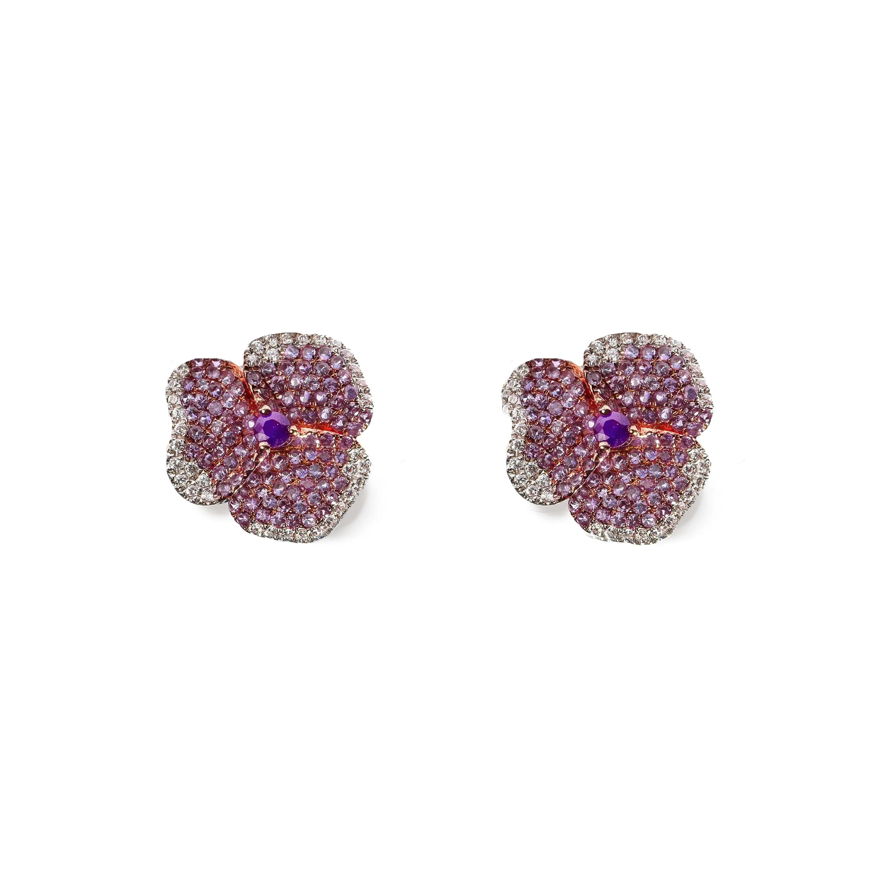 Bloom Small Flower Amethyst Earrings in Rose Gold