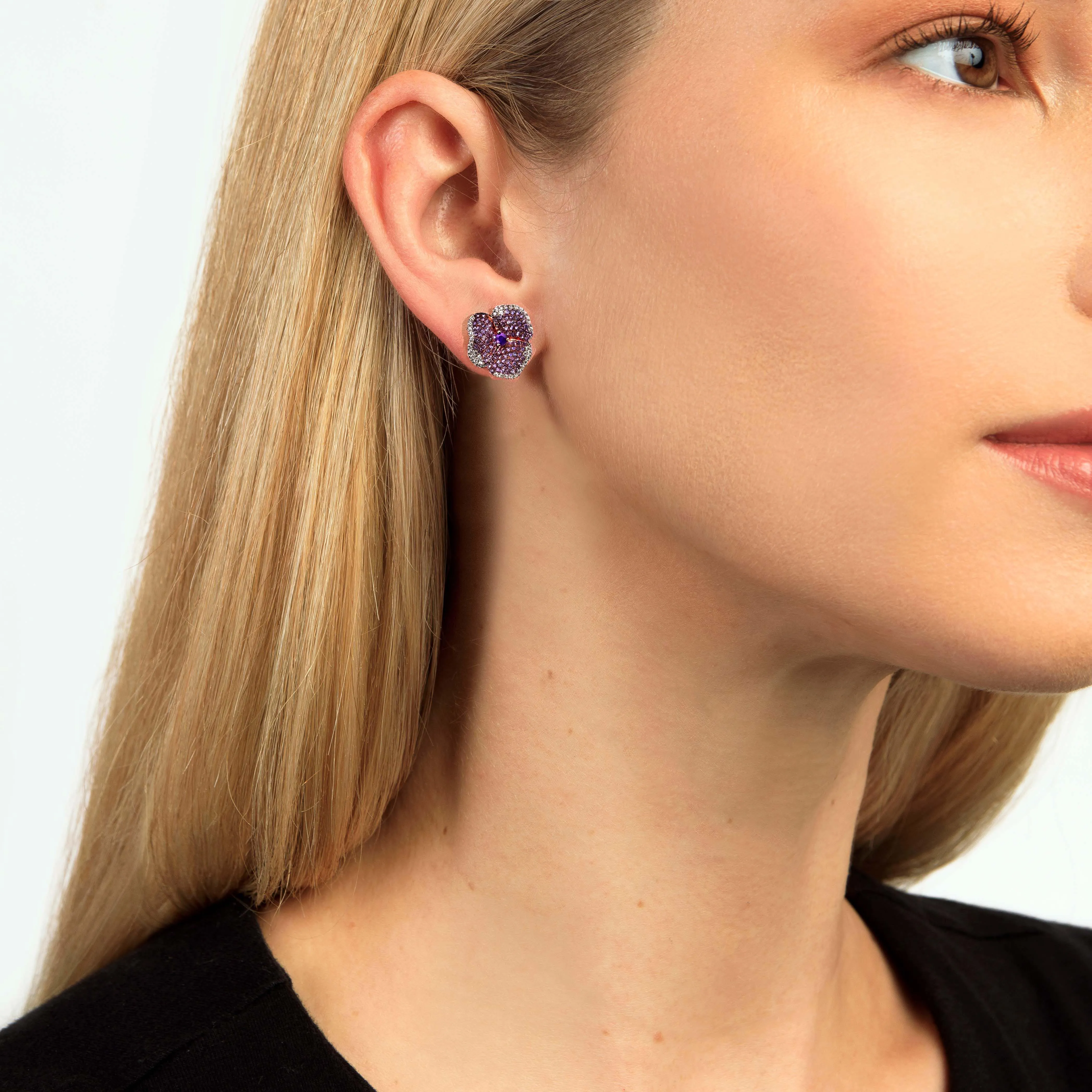 Bloom Small Flower Amethyst Earrings in Rose Gold