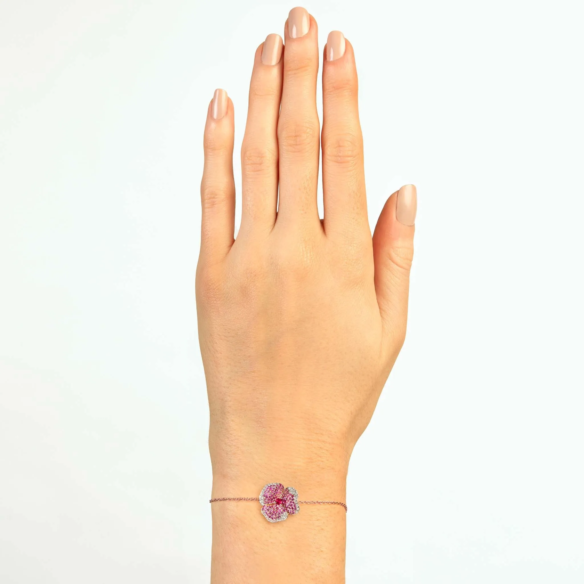 Bloom Small Flower Dark Pink Sapphire Bracelet in Rose Gold