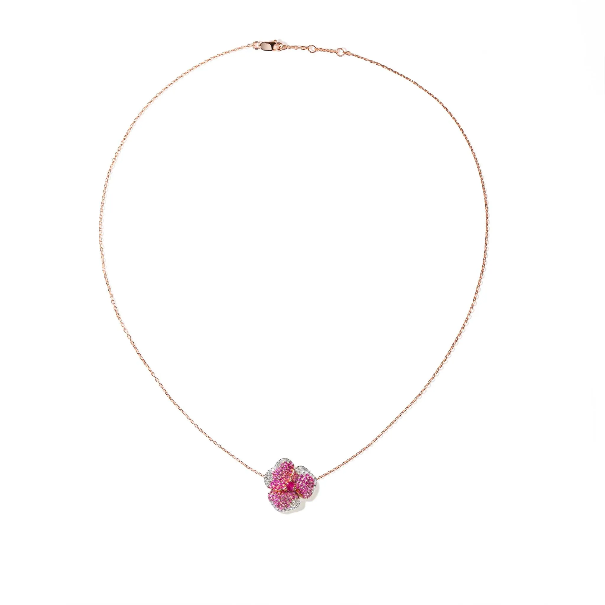 Bloom Small Flower Dark Pink Sapphire Necklace in Rose Gold