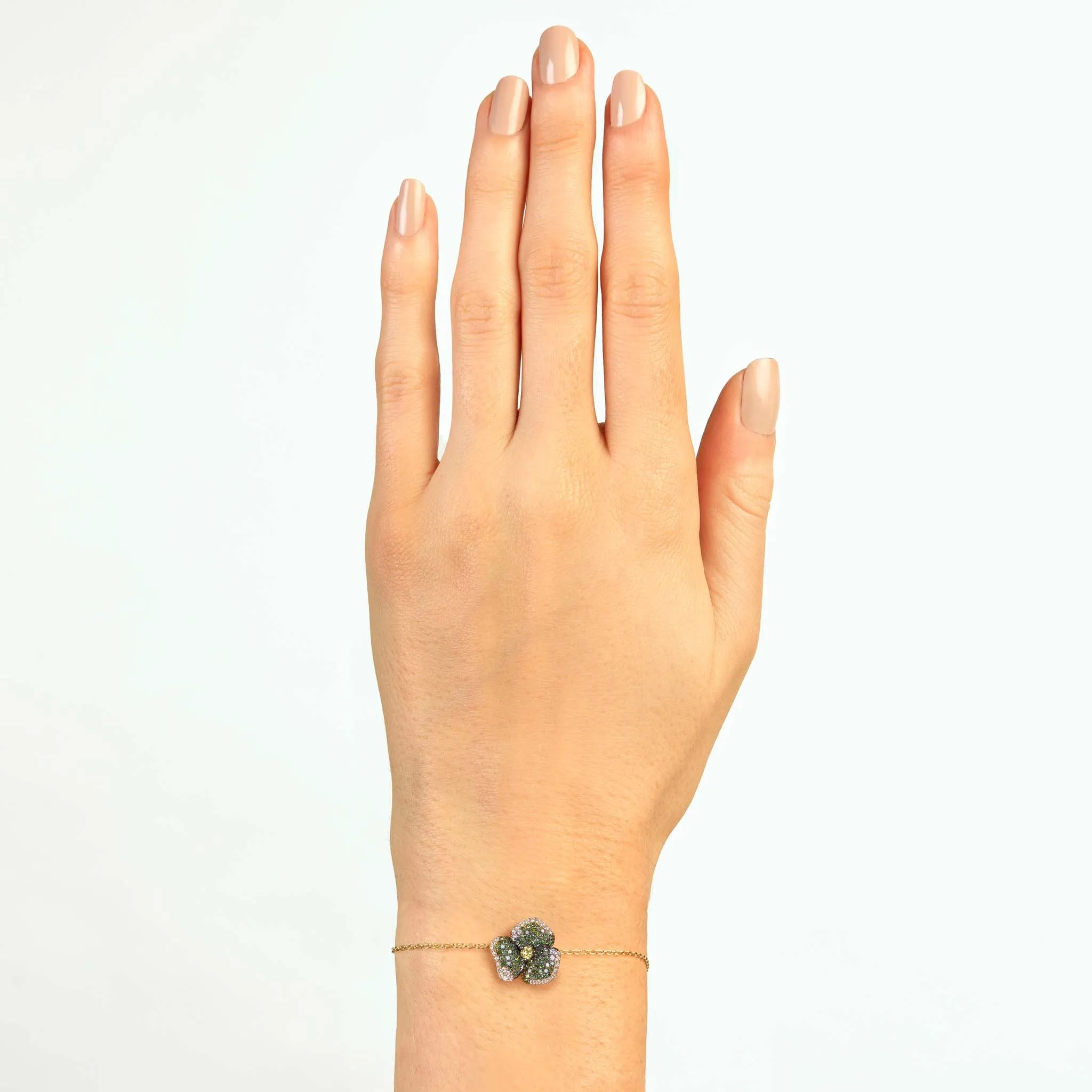 Bloom Small Flower Green Diamonds and Yellow Sapphire Bracelet in Yellow Gold