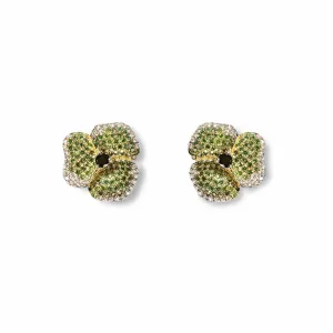 Bloom Small  Flower Green Diamonds Earrings in Yellow Gold