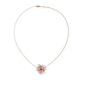 Bloom Small Flower Halo Light Pink Sapphire Necklace in Rose Gold