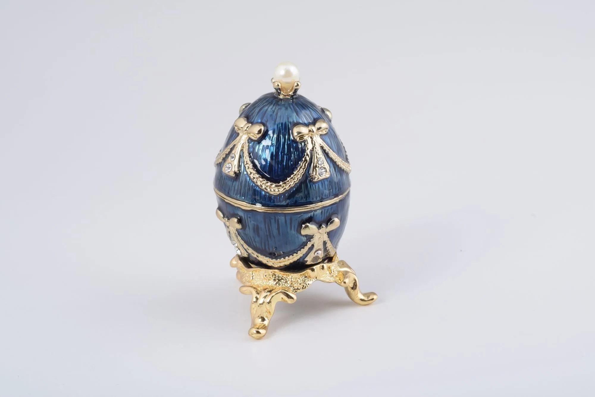 Blue & Gold Faberge Egg with a Perl on Top