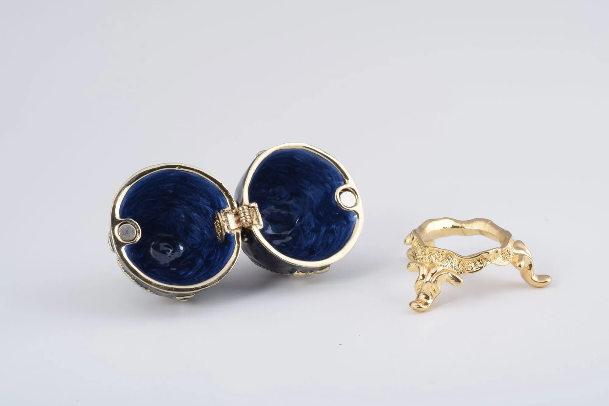 Blue & Gold Faberge Egg with a Perl on Top