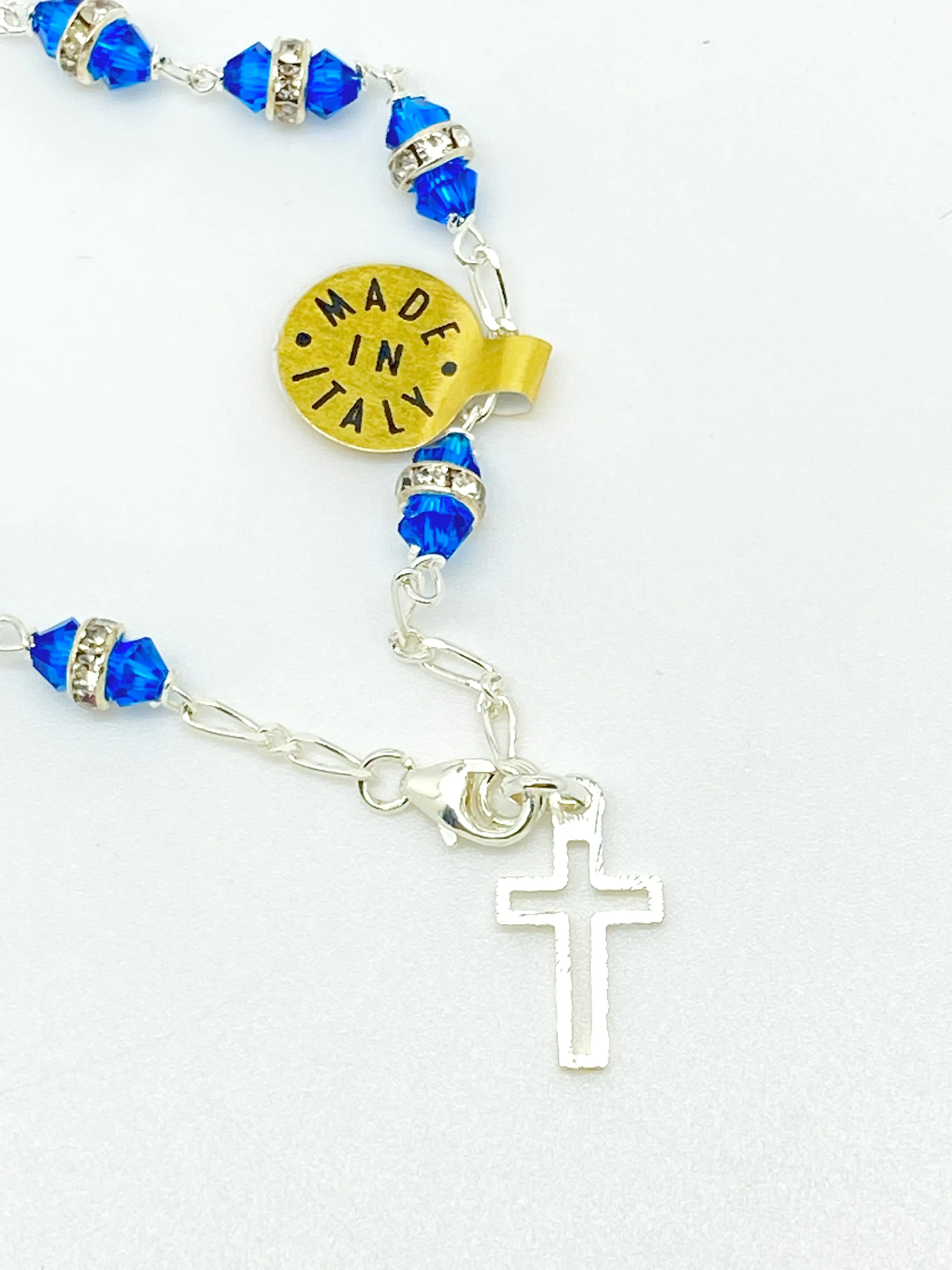 Blue Australian Swarovski Crystals and Sterling Silver Rosary Bracelet 6mm