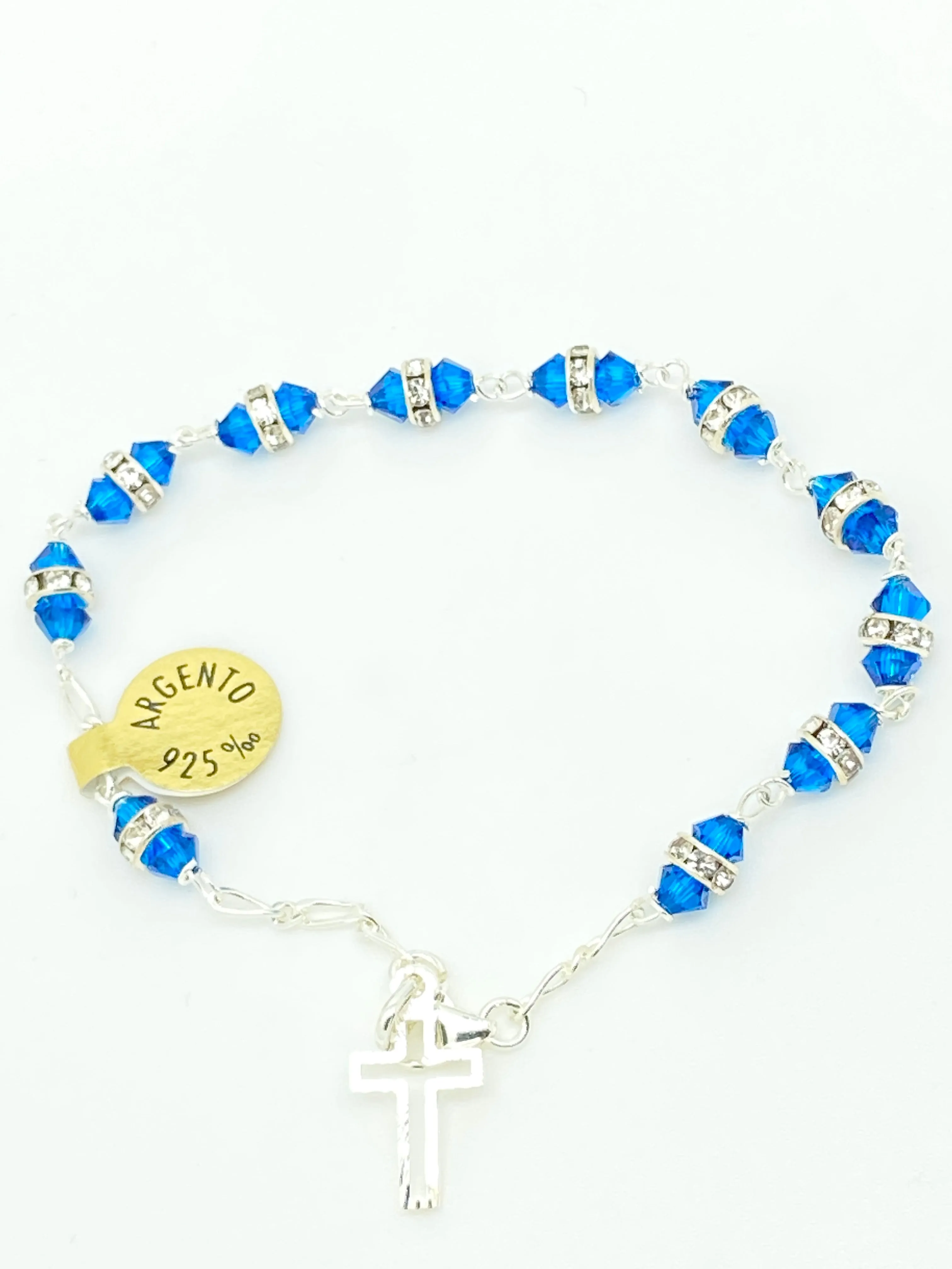 Blue Australian Swarovski Crystals and Sterling Silver Rosary Bracelet 6mm