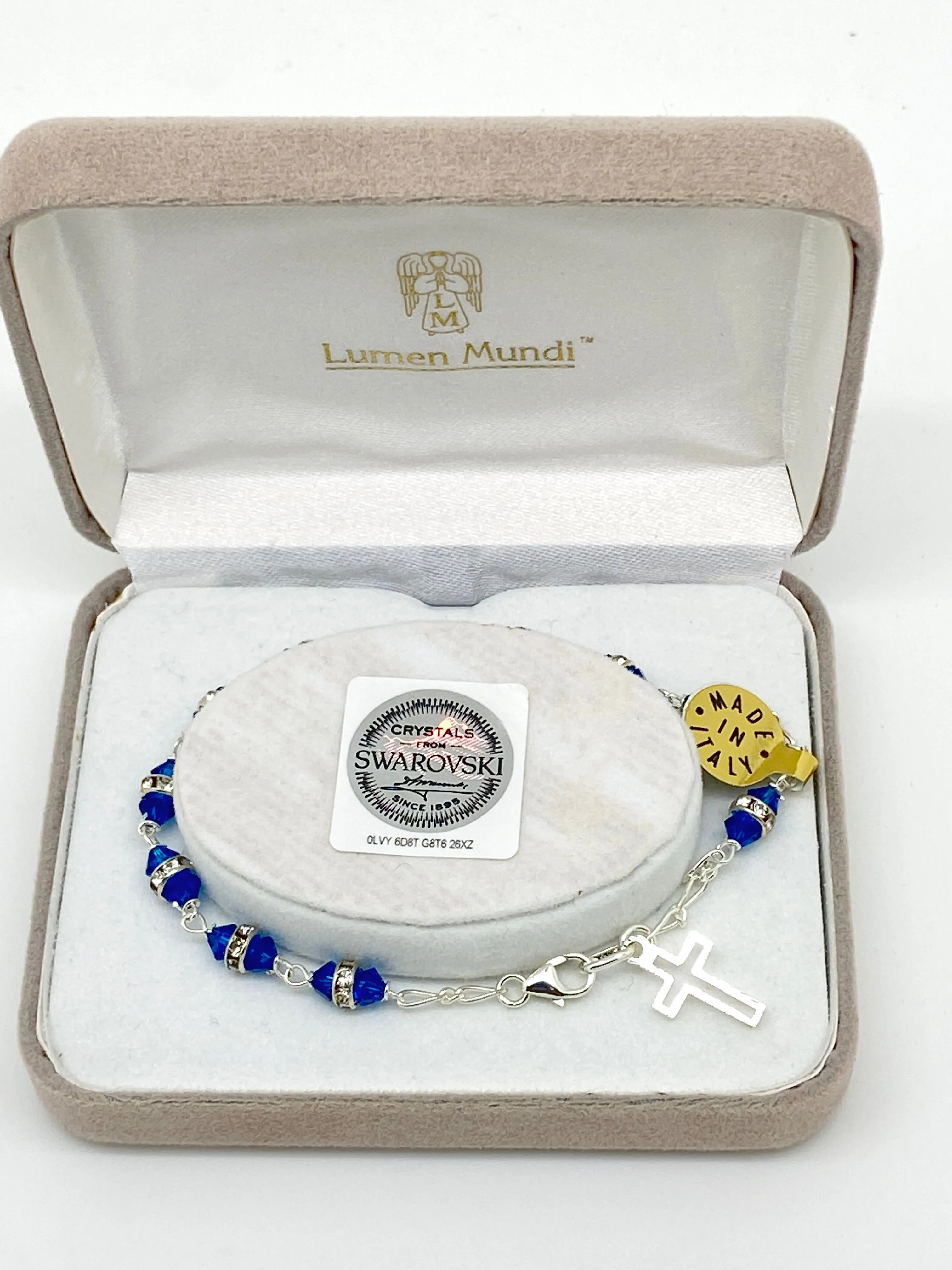 Blue Australian Swarovski Crystals and Sterling Silver Rosary Bracelet 6mm