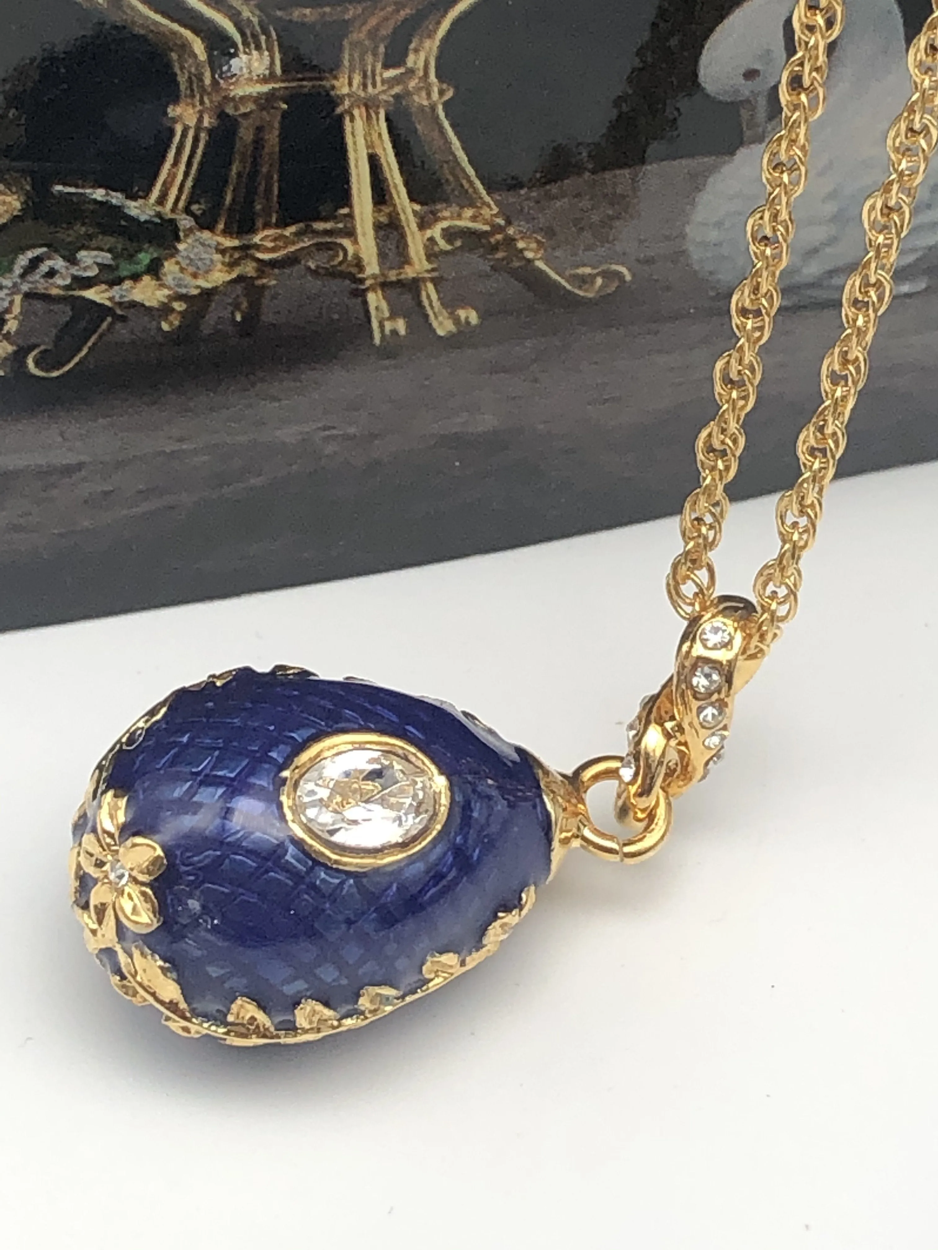 Blue Egg Pendant Gold Necklace