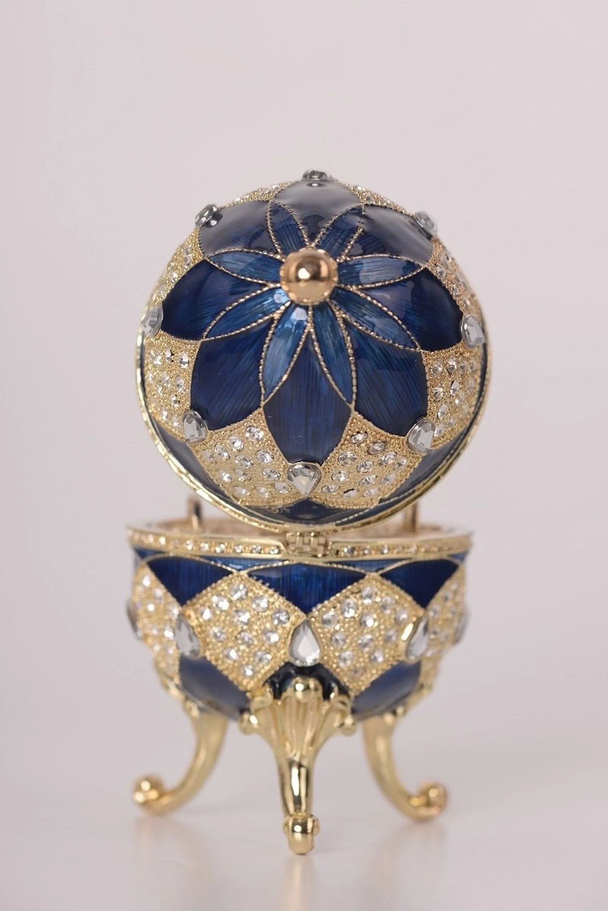Blue Faberge Egg with Egg Pendant Inside
